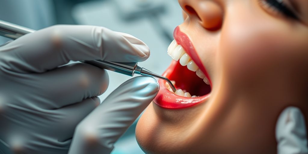 Dentist placing an inlay on a patient's tooth