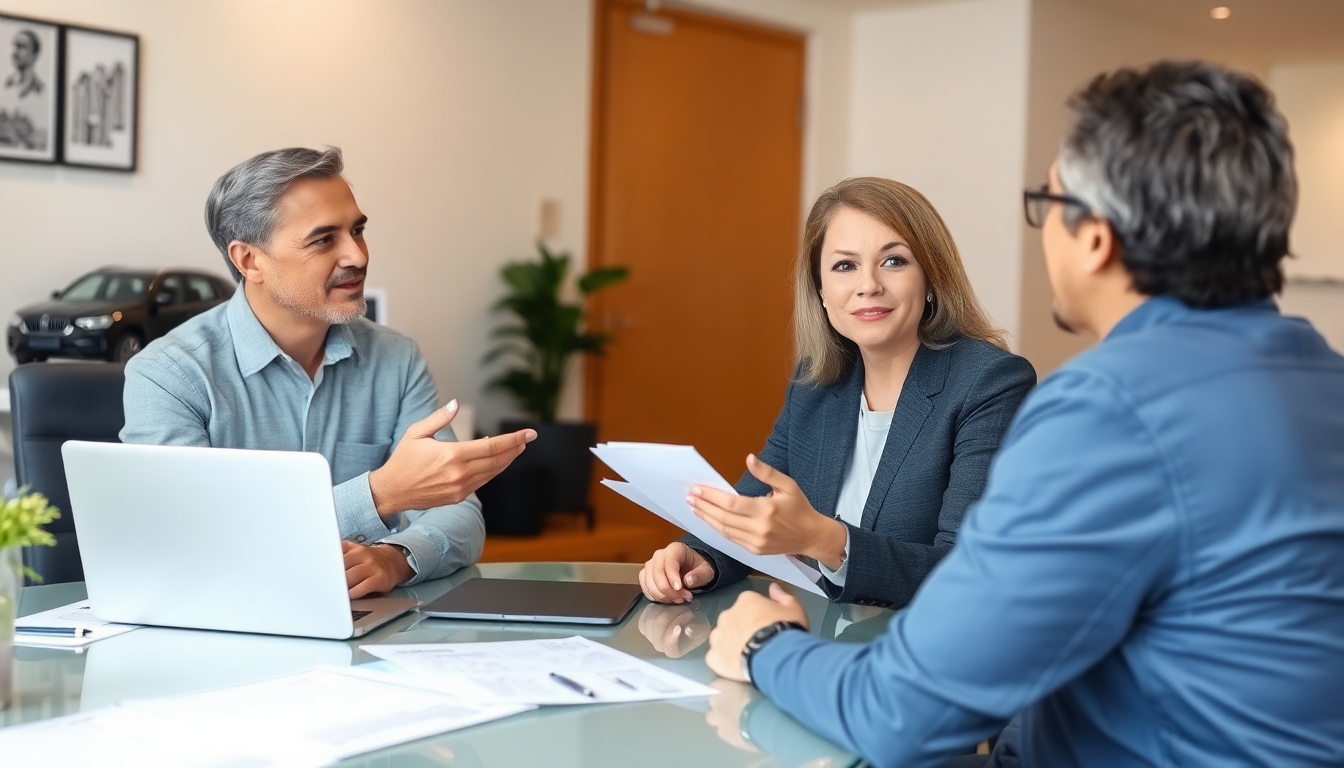 Insurance advisor consulting with a client about vehicle value.