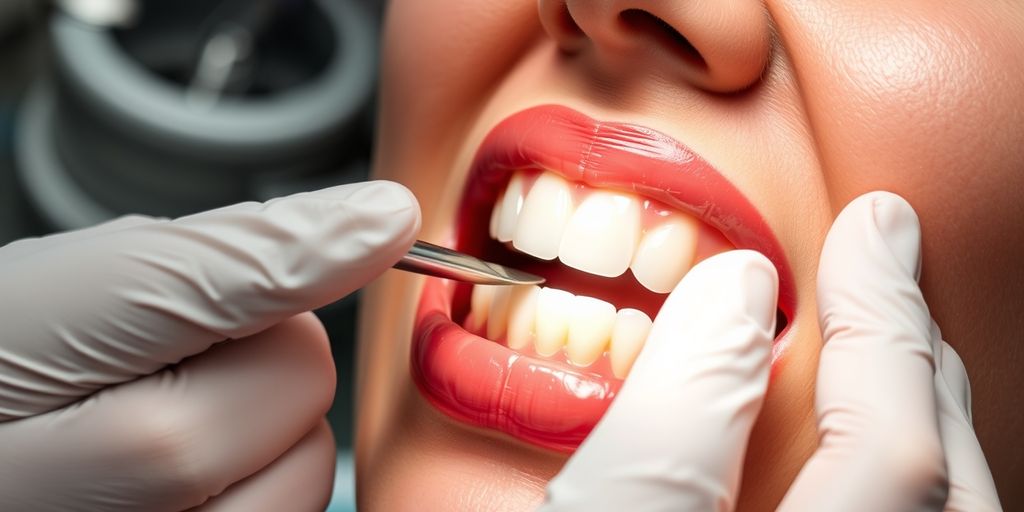 Dentist placing an inlay in a patient's tooth