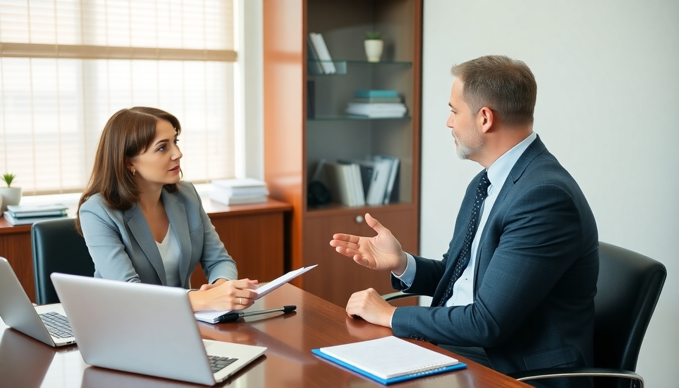 Lawyer and client discussing traffic law responsibilities.