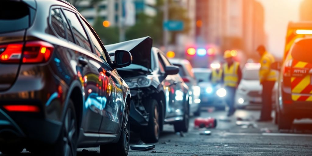 Verkehrsrechtsschutz: Unfall mit beschädigten Fahrzeugen und Einsatzkräften.