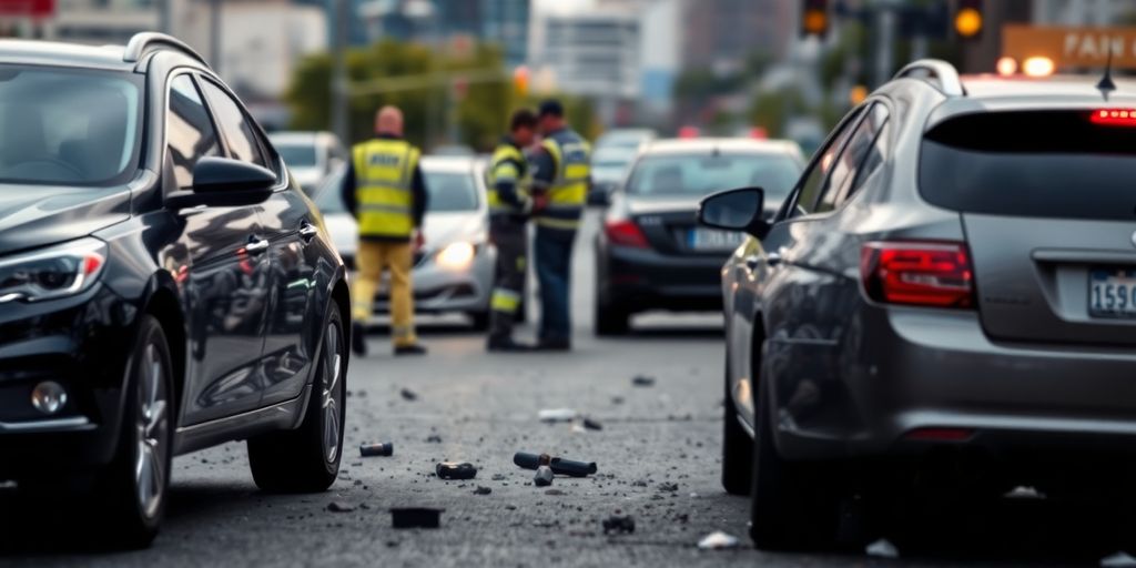 Unfall mit zwei beschädigten Fahrzeugen auf der Straße.