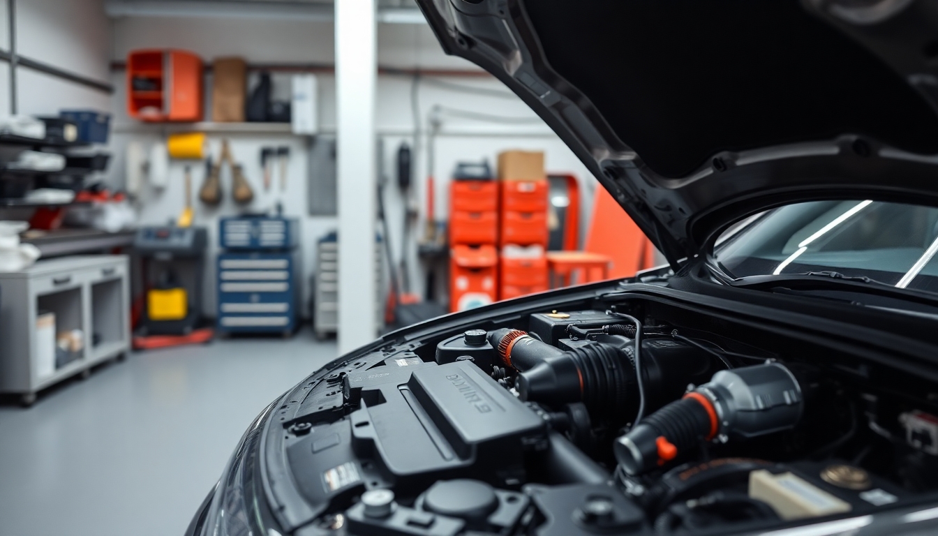 Car in a modern workshop for ignition system repair.