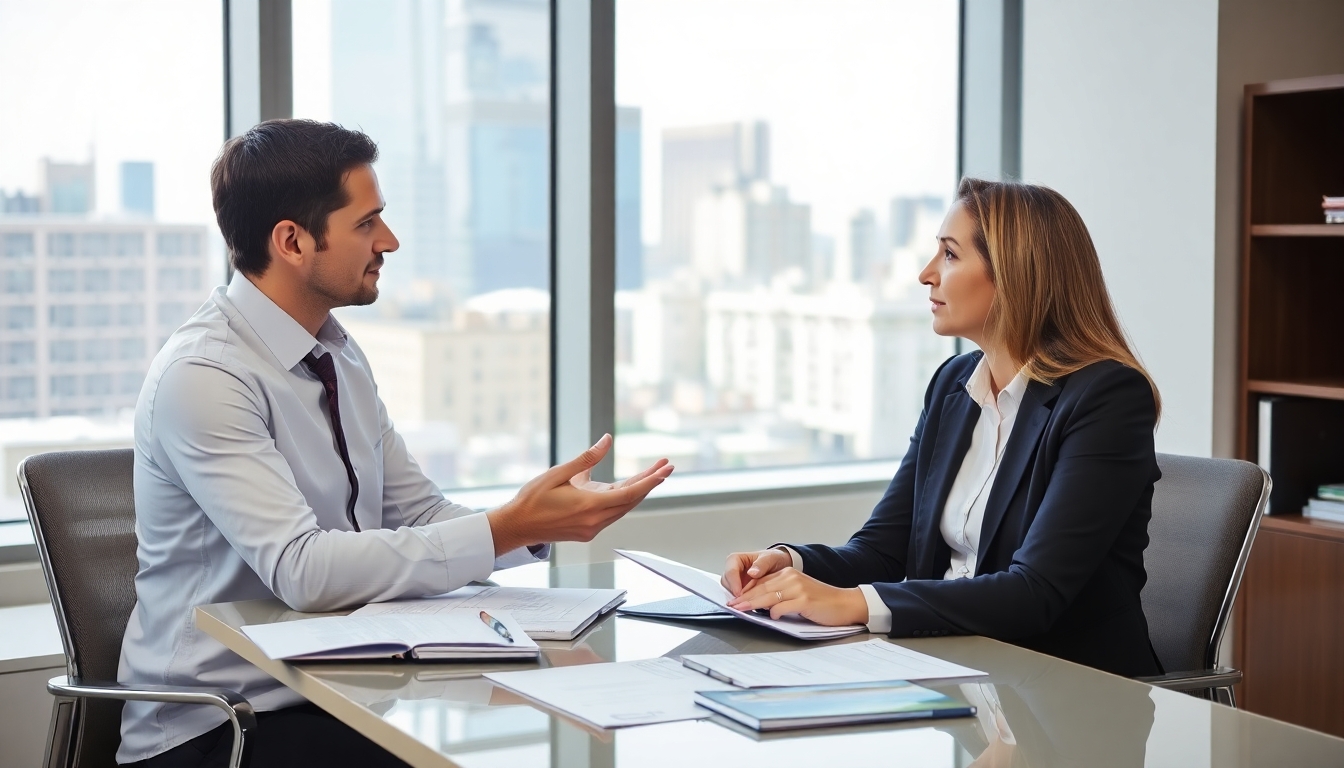 Insurance advisor with teacher discussing savings options.