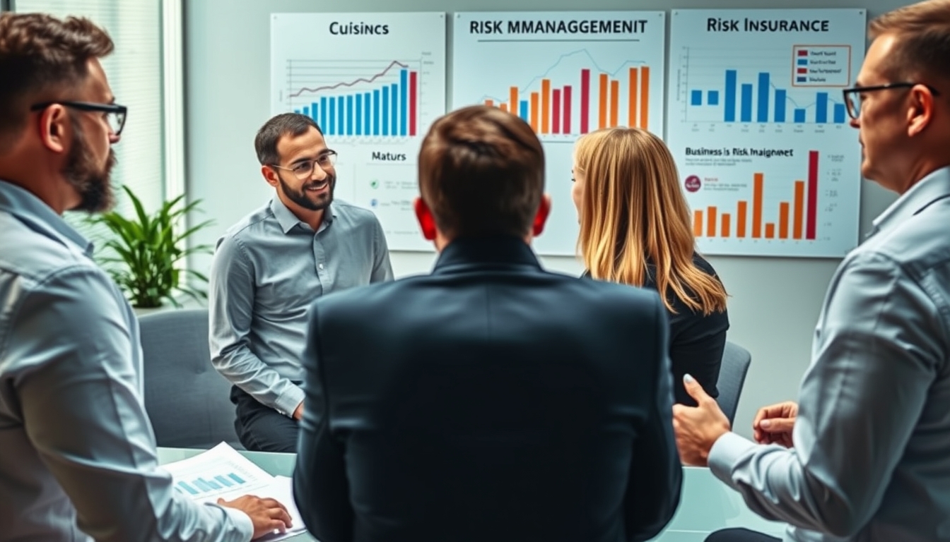Team discussing risk management in a professional office.