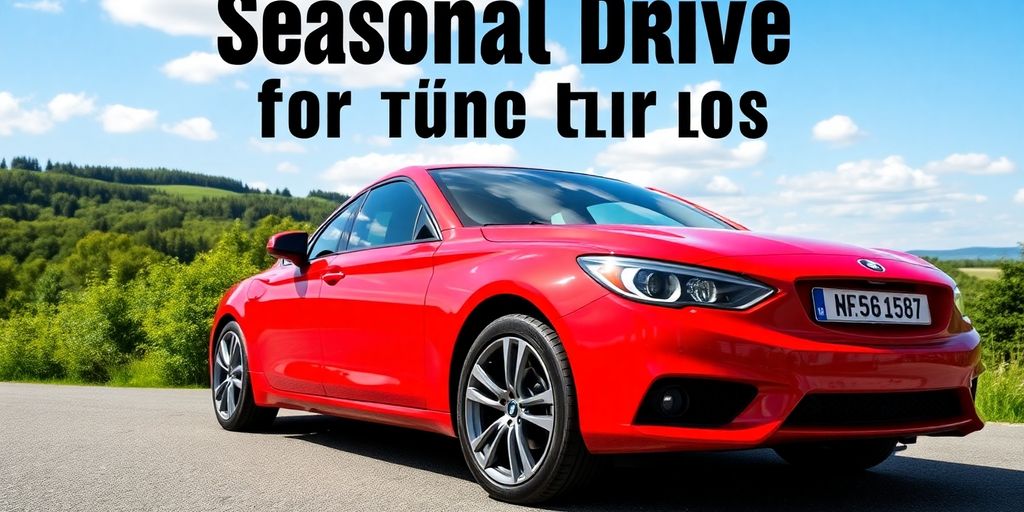 Auto in schöner Landschaft mit Saisonkennzeichen.