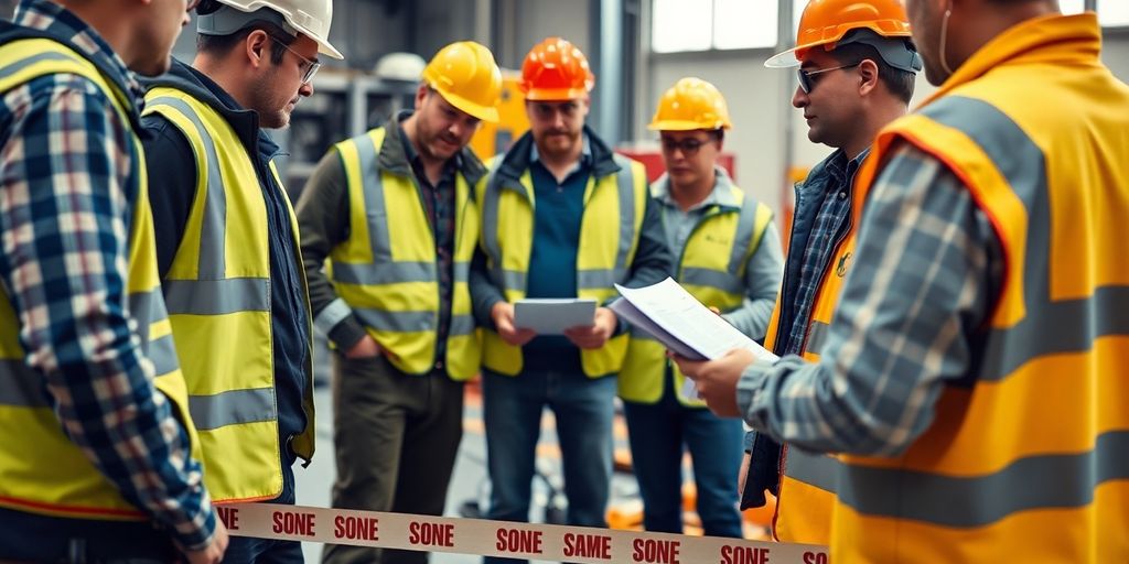 Teamarbeit zur Unfallanalyse im beruflichen Kontext.