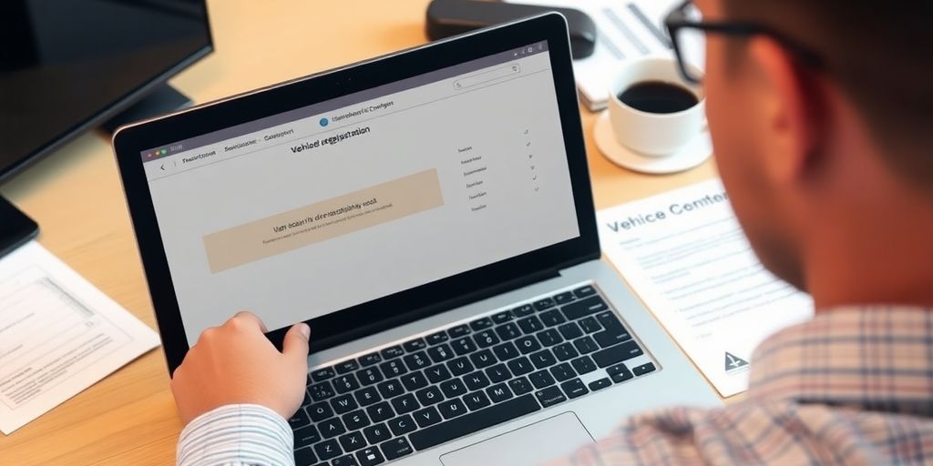 Person am Laptop bei der KFZ-Abmeldung online.