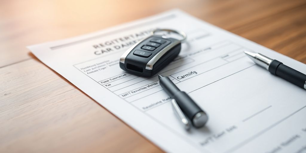 KFZ Zulassung Dokument mit Schlüssel und Stift