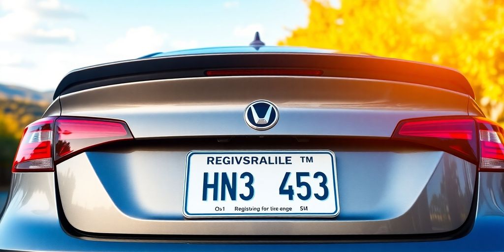 Auto mit Wunschkennzeichen in sonniger Umgebung.