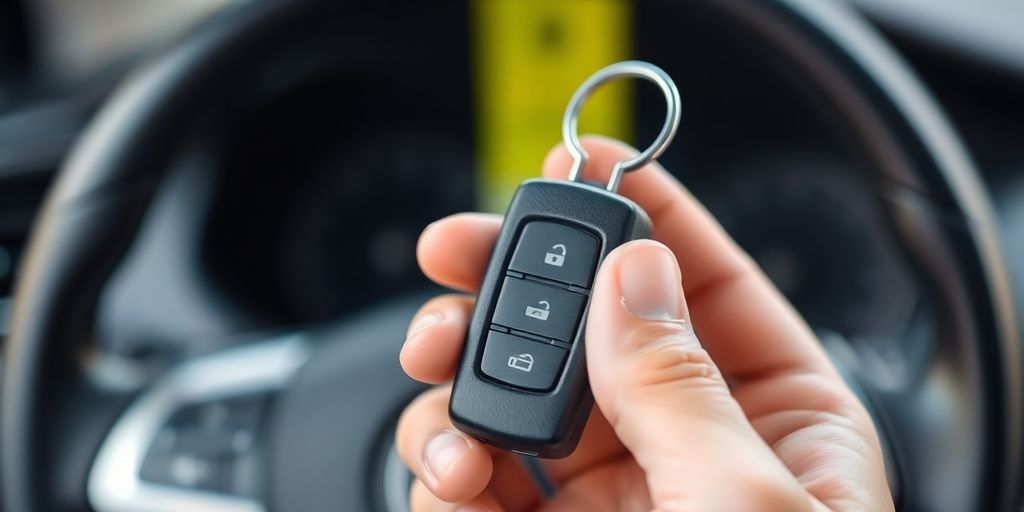 Ein Autoschlüssel in der Hand eines Fahrers.