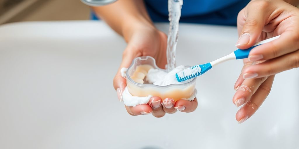 Cleaning a mouthguard under running water