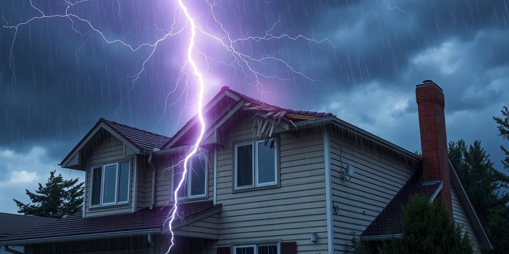 House struck by lightning with visible damage