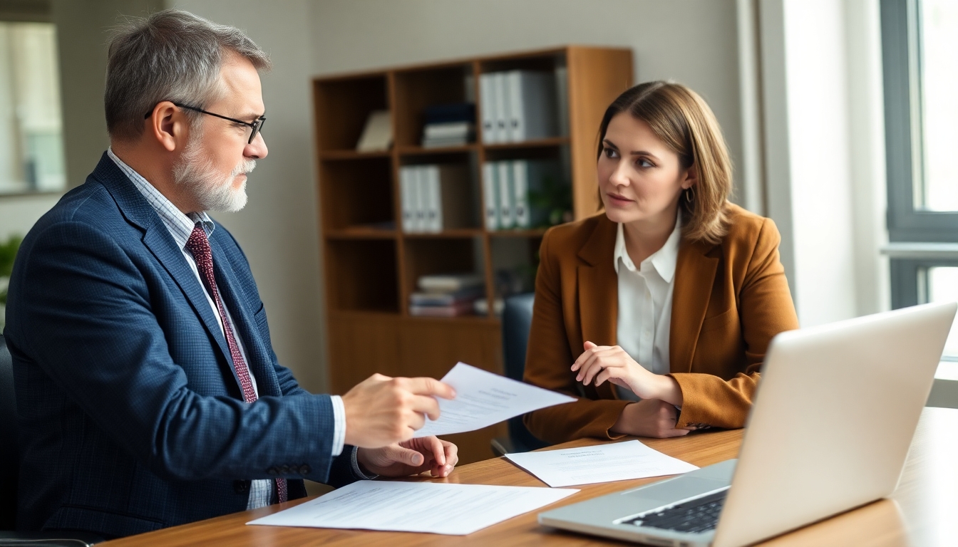 Insurance advisor consulting with a client about claims.