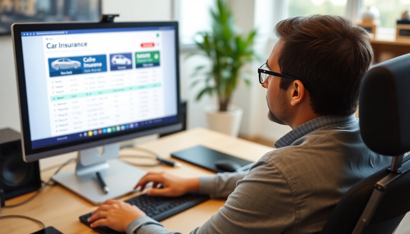 gesetzliche Mindestdeckung: Mann vergleicht Versicherungen am PC