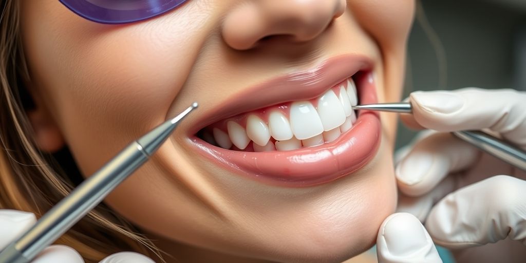 Smiling patient with composite fillings.