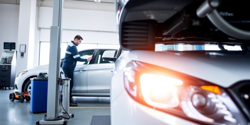Hauptuntersuchung: Autoinspektion an einer Prüfstation.