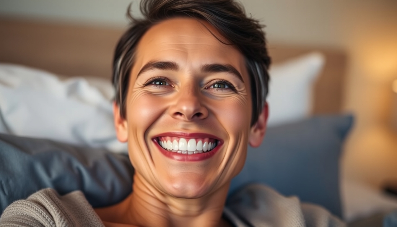 Glückliche Frau mit Knirscherschiene