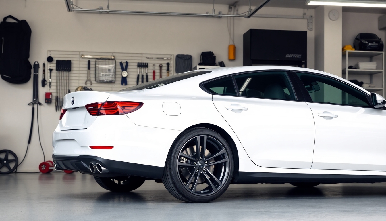 Car parked in a modern garage.