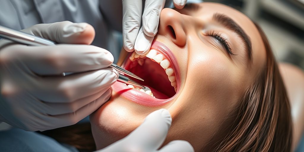 Dentist placing onlay on patient's tooth