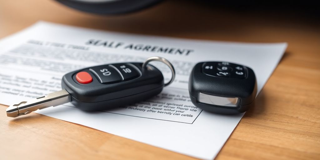 KFZ Selbstbeteiligung: Autokey und Mietvertrag auf einem Tisch.