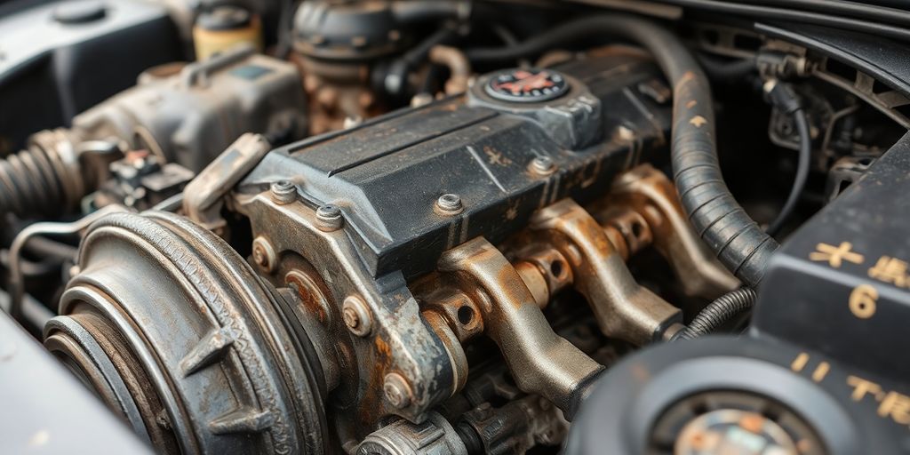 Nahaufnahme eines beschädigten Automotors.