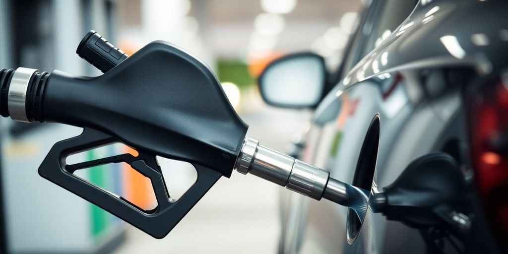 Kraftstoffschaden: Kraftstoffpumpe füllt Tank eines Autos.