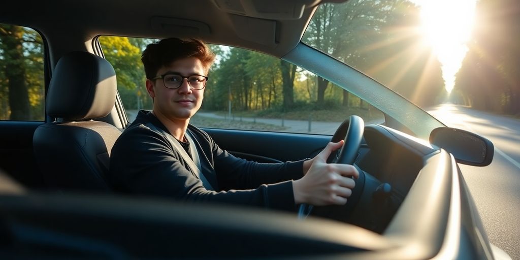Junger Fahrer in der Probezeit am Steuer seines Autos.