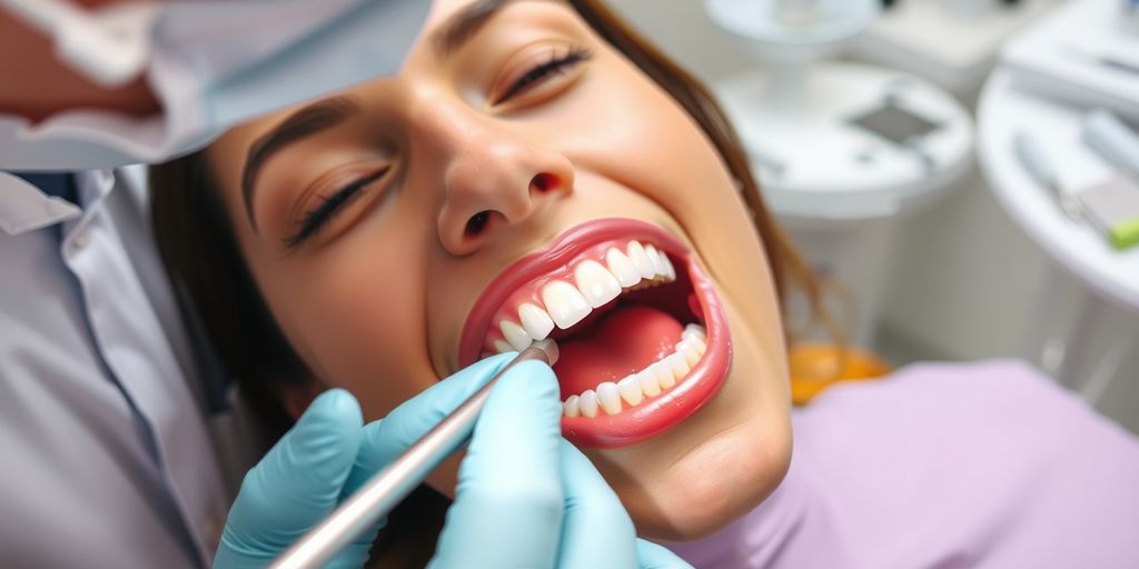 Dentist examining temporary dental crown