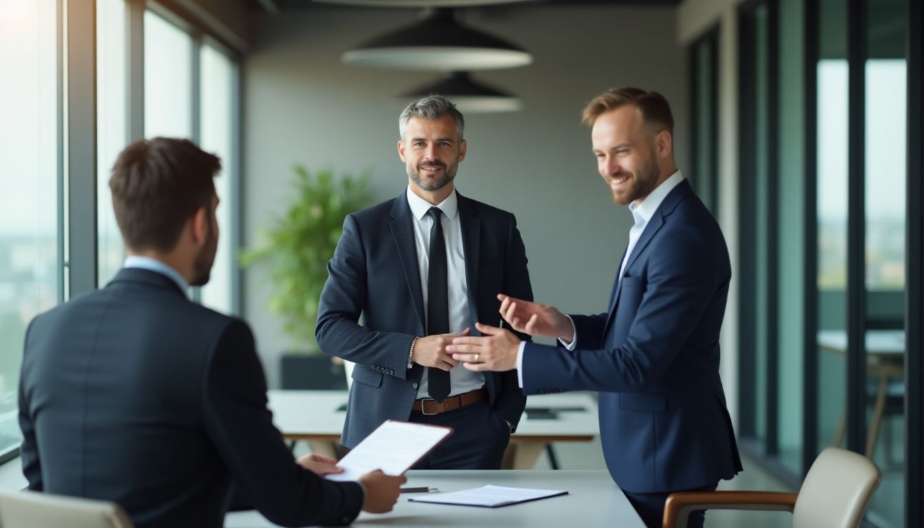 Business expert in a modern office discussing financial strategies.