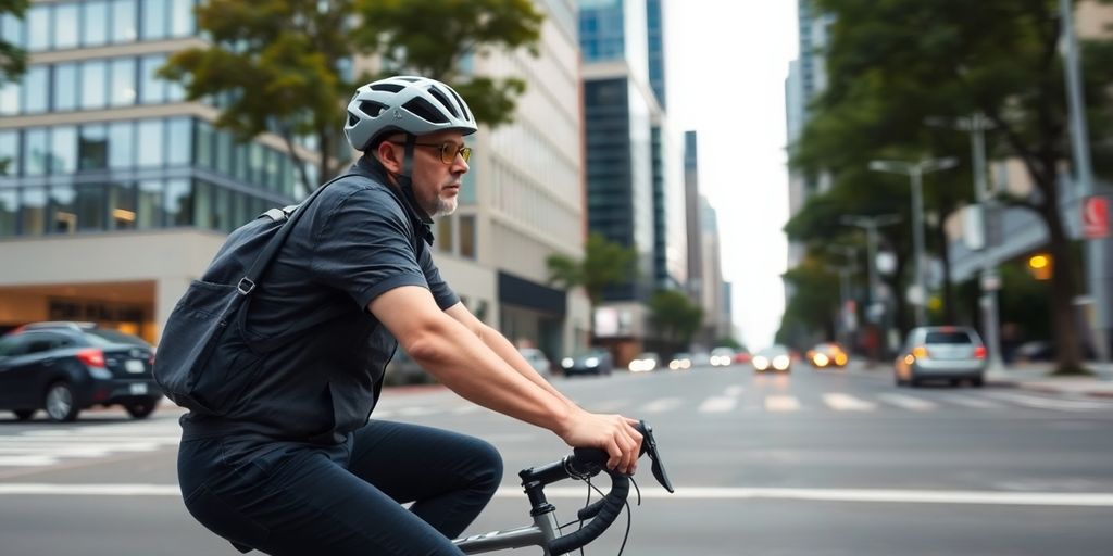 Fahrradfahrer auf dem Weg zur Arbeit in der Stadt.