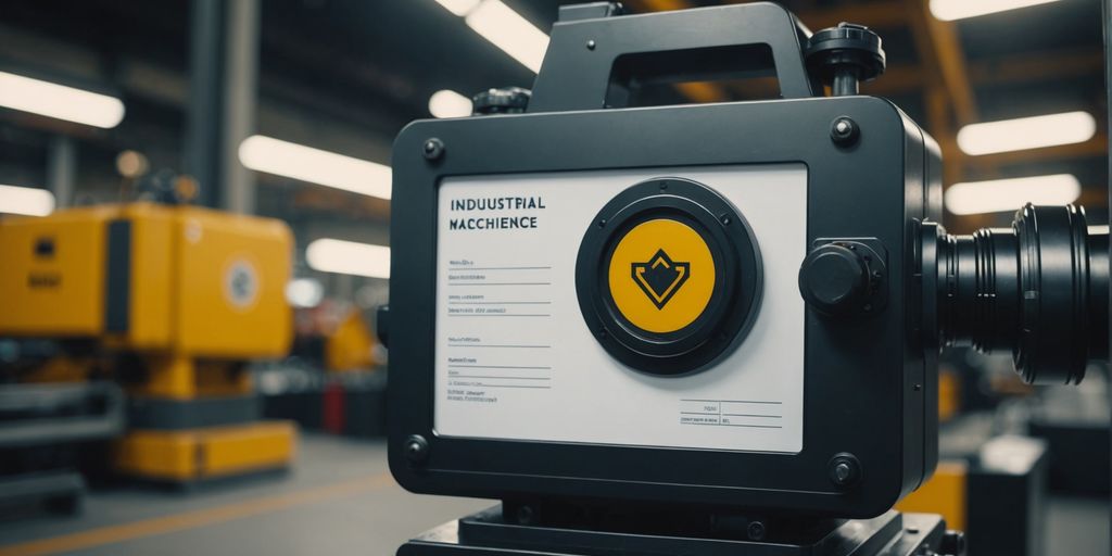 Insurance documents, shield icon, and industrial machinery