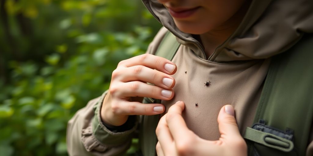 Person sucht nach Zecken in der Natur.