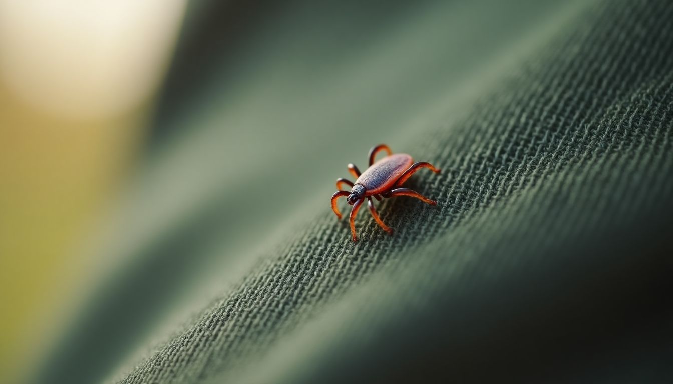 A tick on clothing, illustrating the risk of bites.