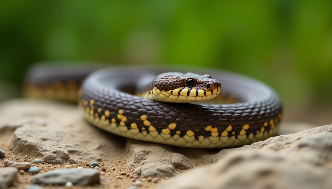 Close-up of a venomous snake in nature.