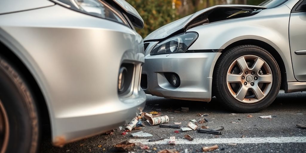 Zwei Autos in einem kleinen Unfall auf der Straße.