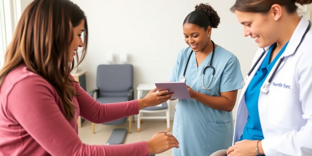 Reha Tagegeld: Rehabilitation mit Fachkräften und Patienten in einer Klinik.
