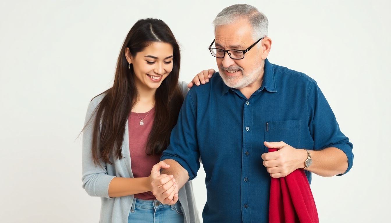 Assistenzleistungen nach einem Unfall: Young woman helping older man after an accident.