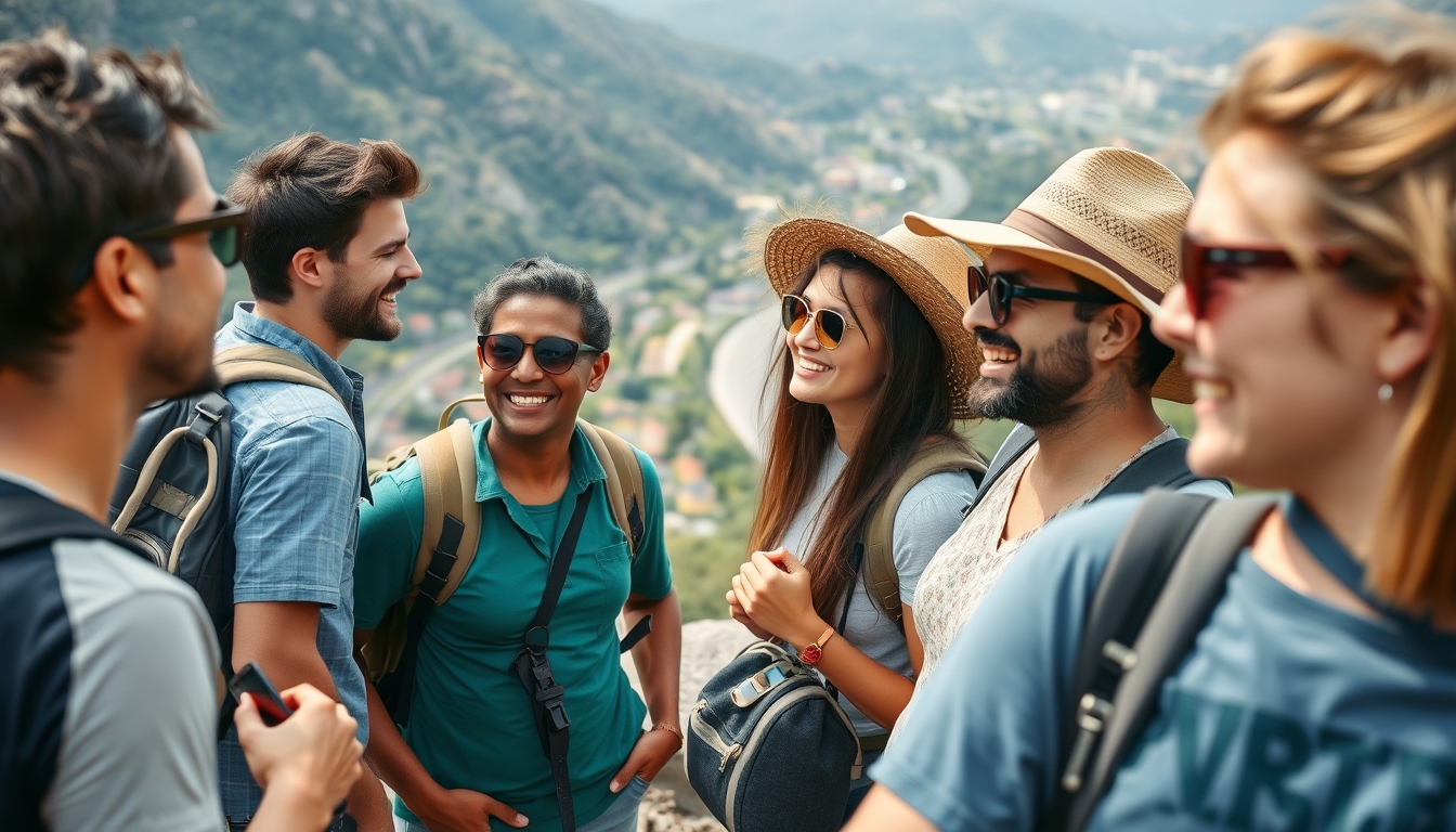 Group of travelers enjoying nature together.