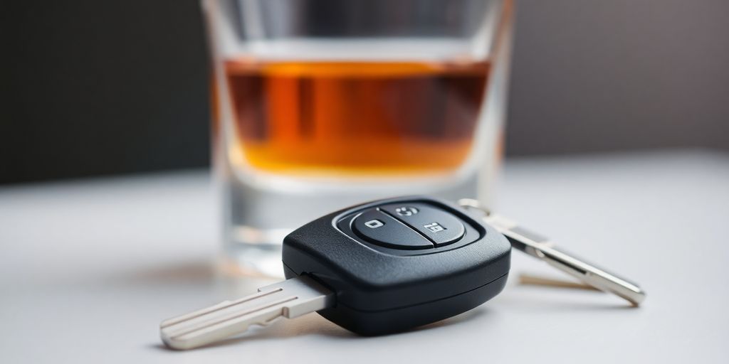 Glas Alkohol neben einem Autoschlüssel.