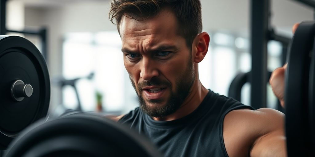 Person hebt Gewichte im Fitnessstudio.