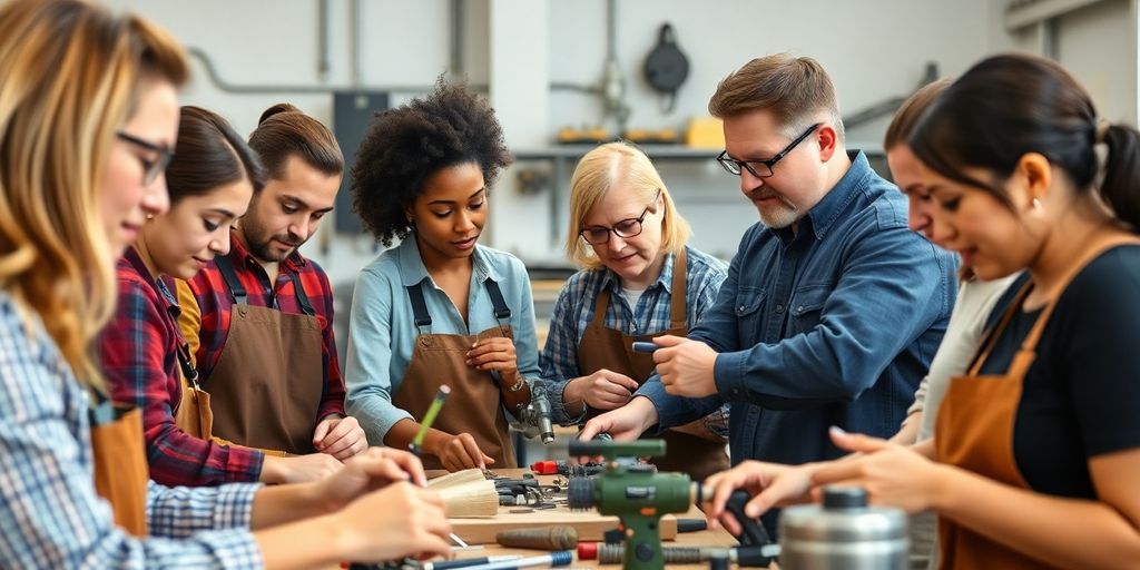 Umschulungsmaßnahmen: Gruppe von Erwachsenen bei der beruflichen Umschulung.