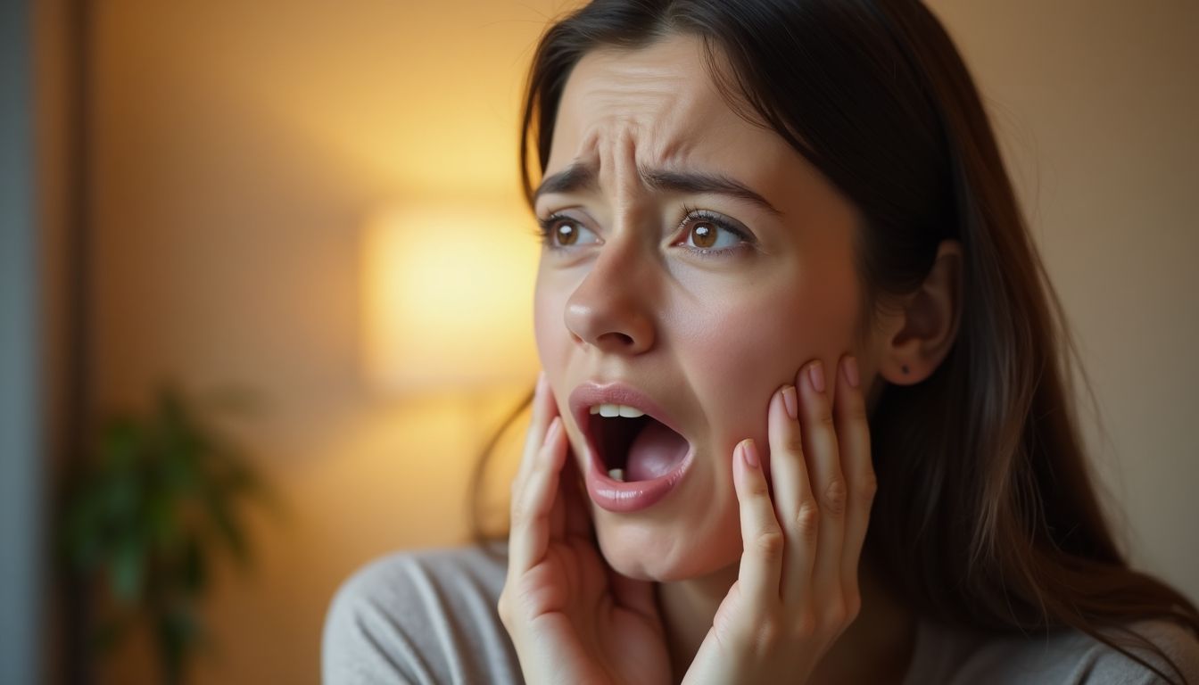 Stimmverlust: Person hält sich besorgt den Hals.