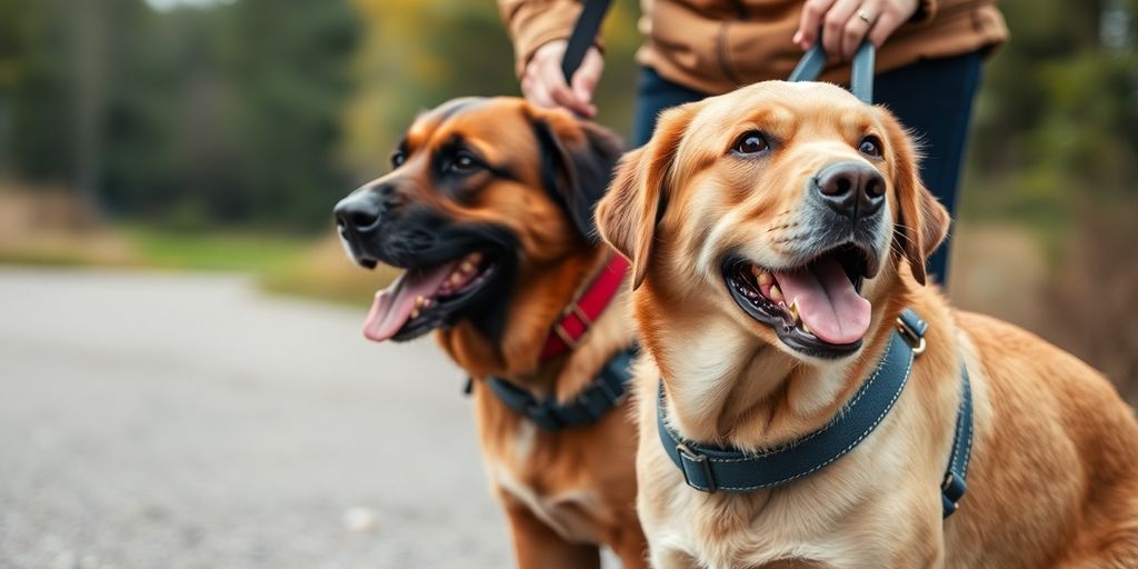 Blindenhund und sein Halter in der Natur.