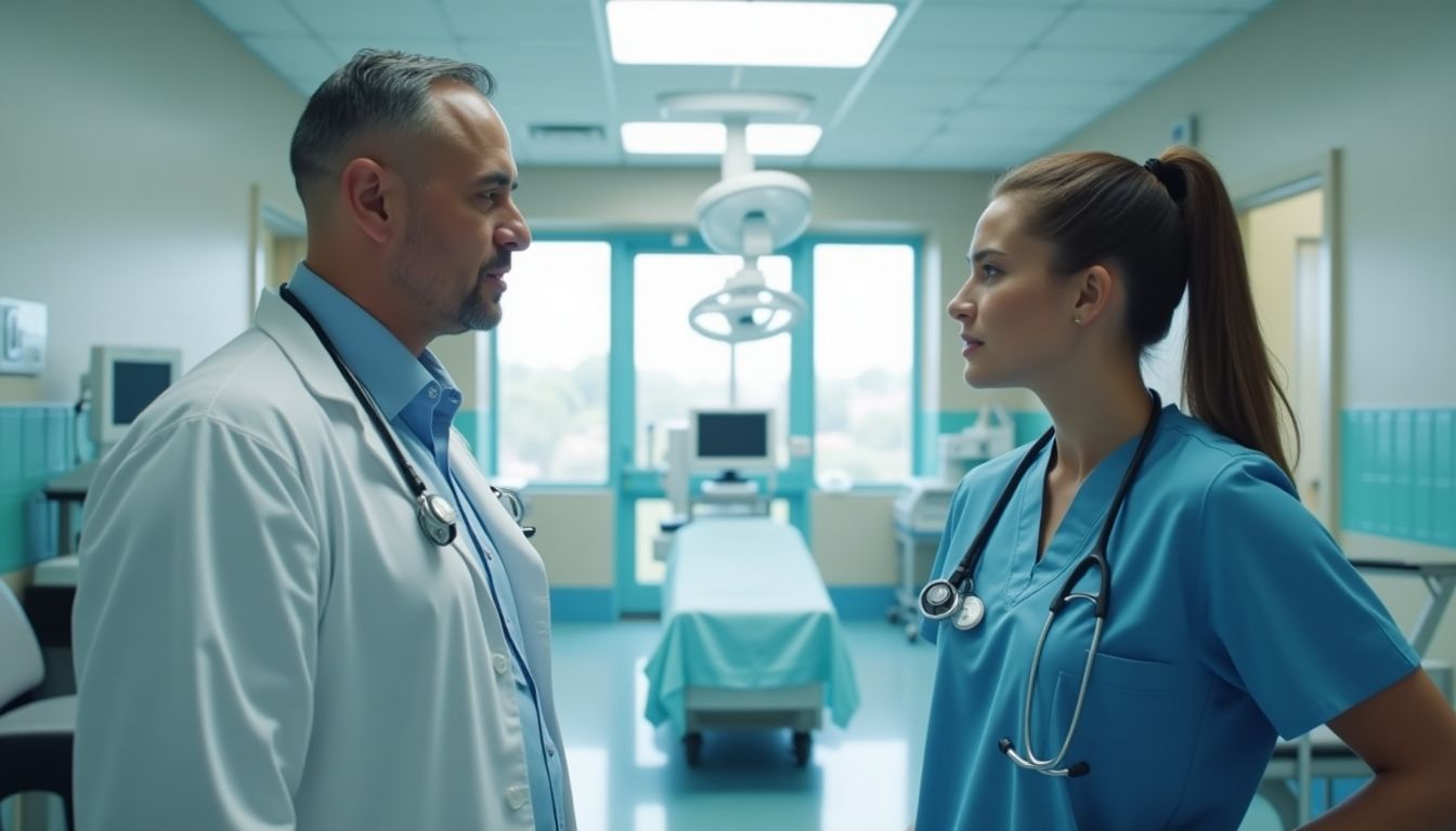 Arzt und Krankenschwester unterhalten sich über die Infektionsklausel