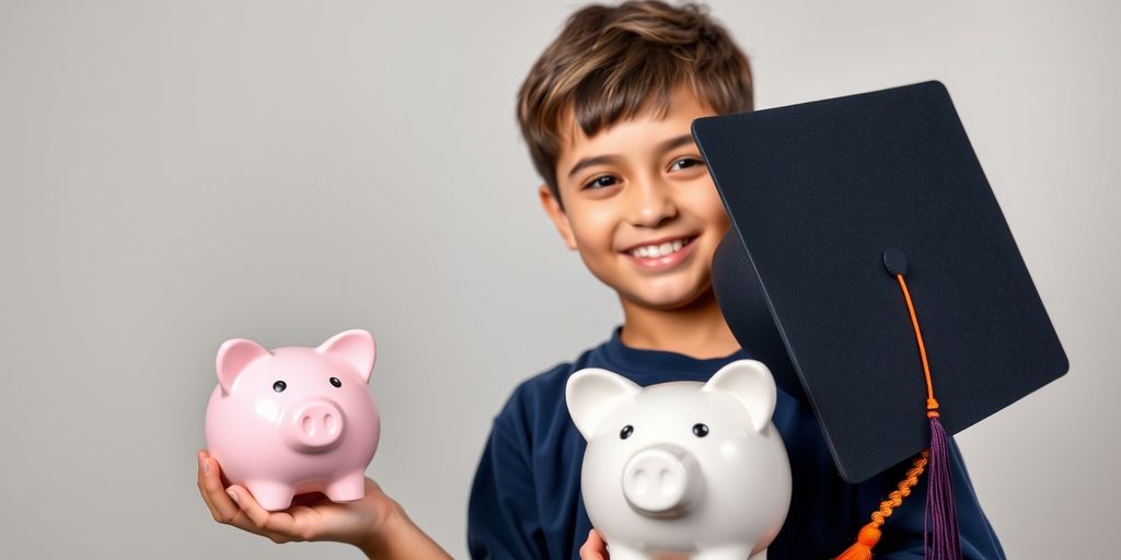 Person with piggy bank and graduation cap