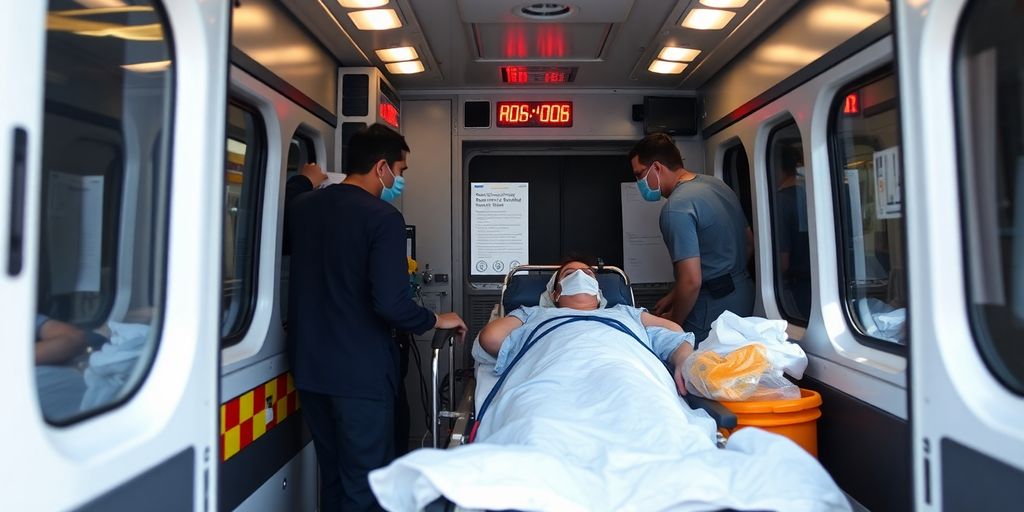 Krankentransport im Krankenwagen mit medizinischem Personal.