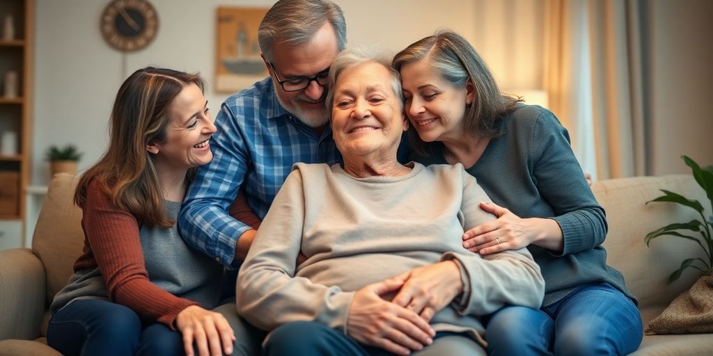 Familienmitglieder unterstützen Schlaganfallüberlebenden in der Genesung.