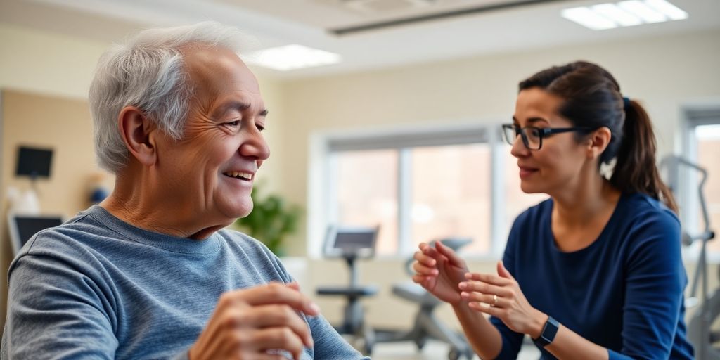 Rehabilitationsleistungen: Elderly Person und Selbstständiger bei Rehabilitation.