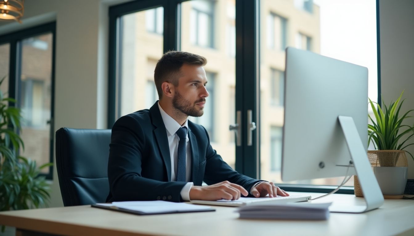 Anwalt am PC abeitet an einem Fall zum Thema Vertragsrechtsschutz